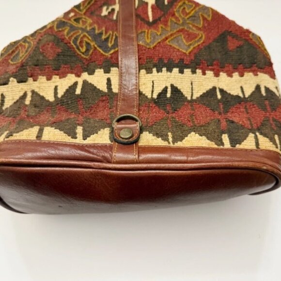 Yun Art Vintage Kilim Wool Carpet Sling Backpack Leather Trim Tribal Boho - Picture 8 of 11